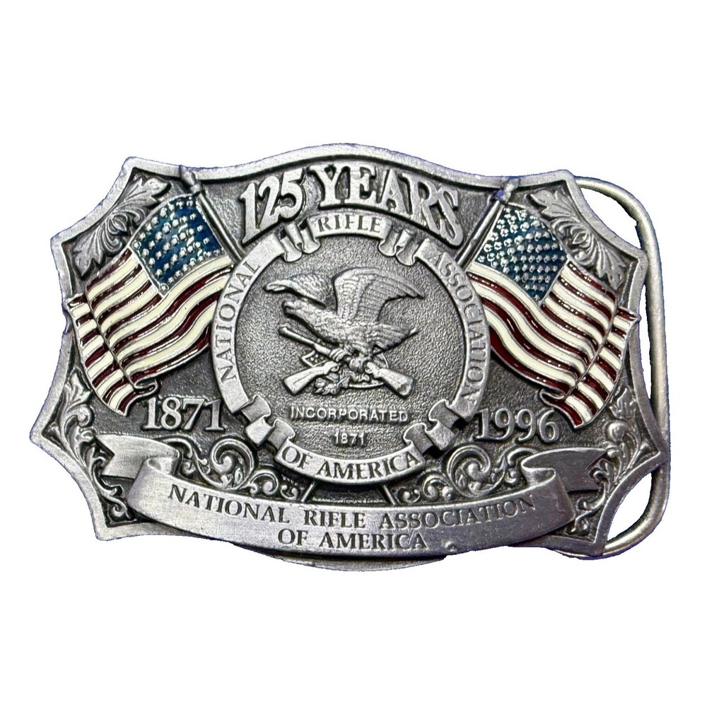 NRA 125th Anniversary Eagle Belt Buckle Guns*Flags* USA National Rifle Assn.